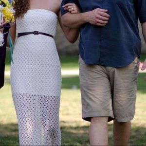 White Lace Strapless Maxi Dress